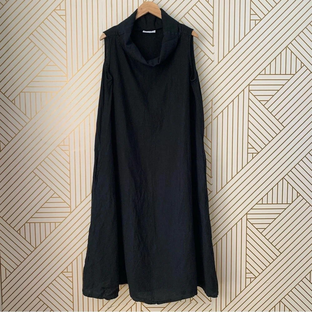 Bryn Walker Henrietta 100% Linen Cowl Neck Lagenlook Sleeveless Dress Pockets M - Picture 2 of 12